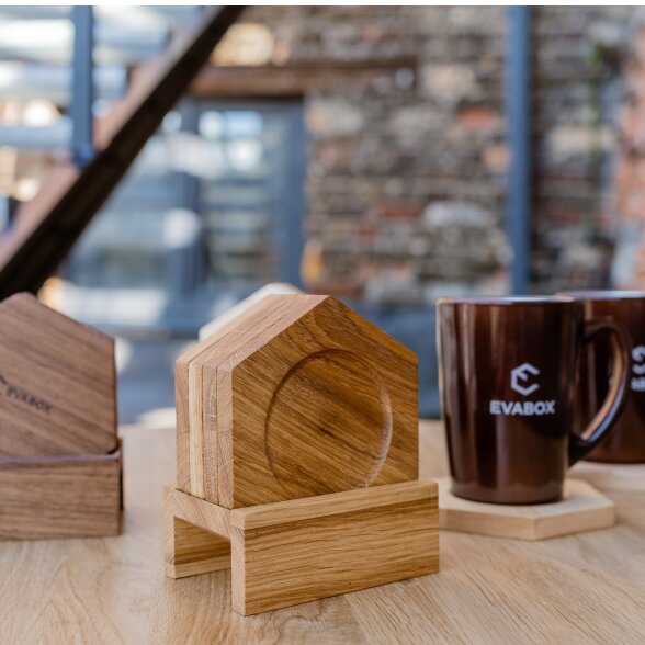 A set of coffee cup coasters with holder "HONEYCOMB"